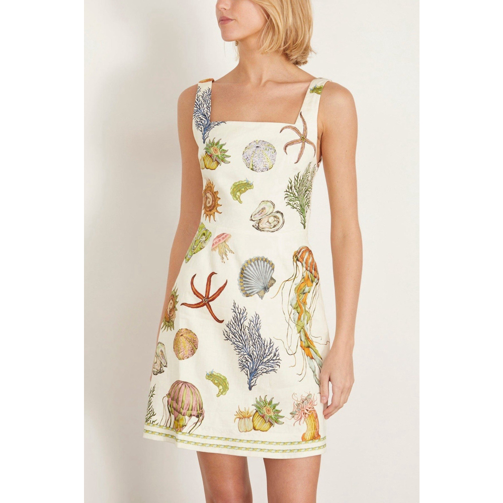 NWT ALEMAIS Sea Sleeveless Linen Mini Dress Square Tie Back Size US 2 Vacation - Picture 2 of 14